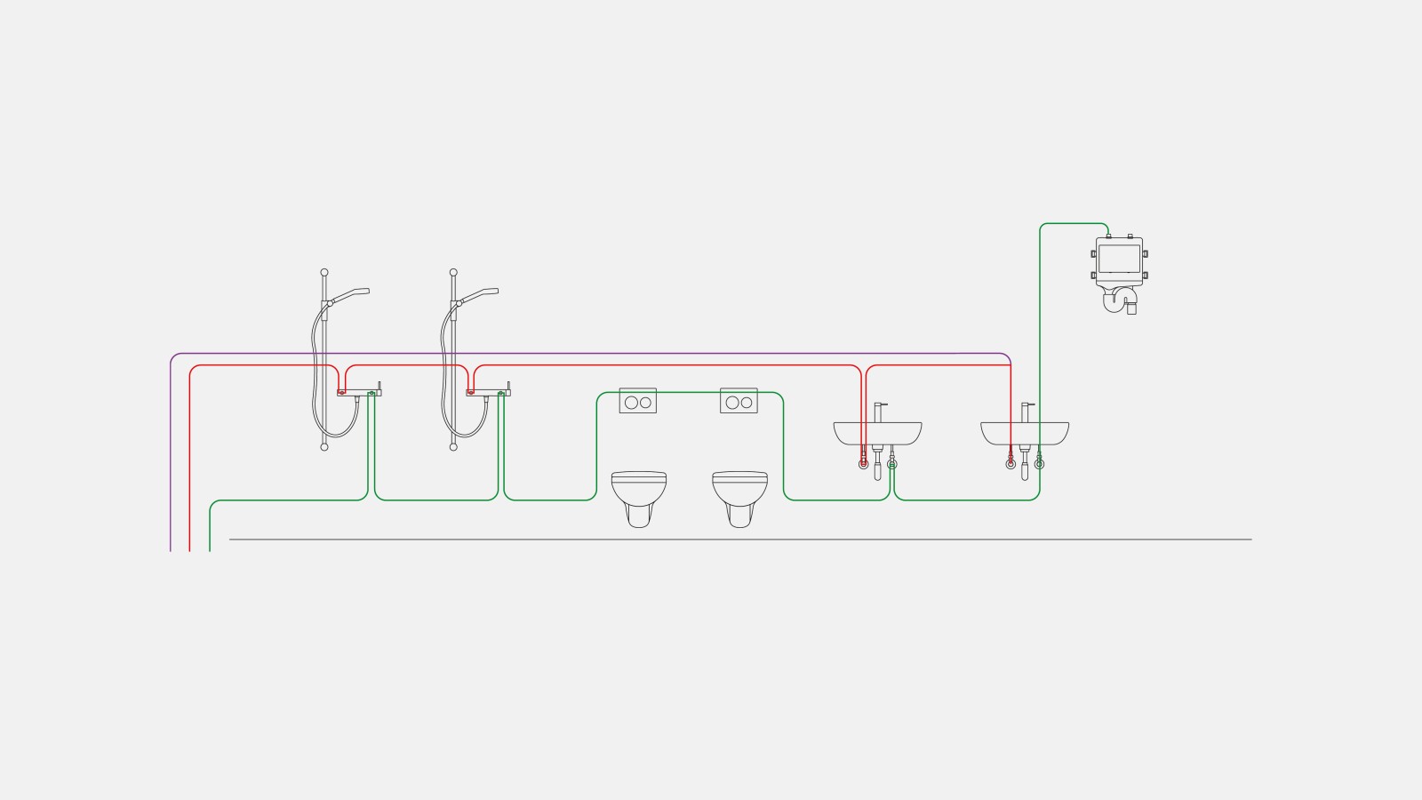 Example of drinking water piping for the sanitary flush interval flush mode Example of drinking water piping for the sanitary flush interval flush mode